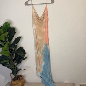 Hashtag Large drape neck asymmetrical tie dye slip dress